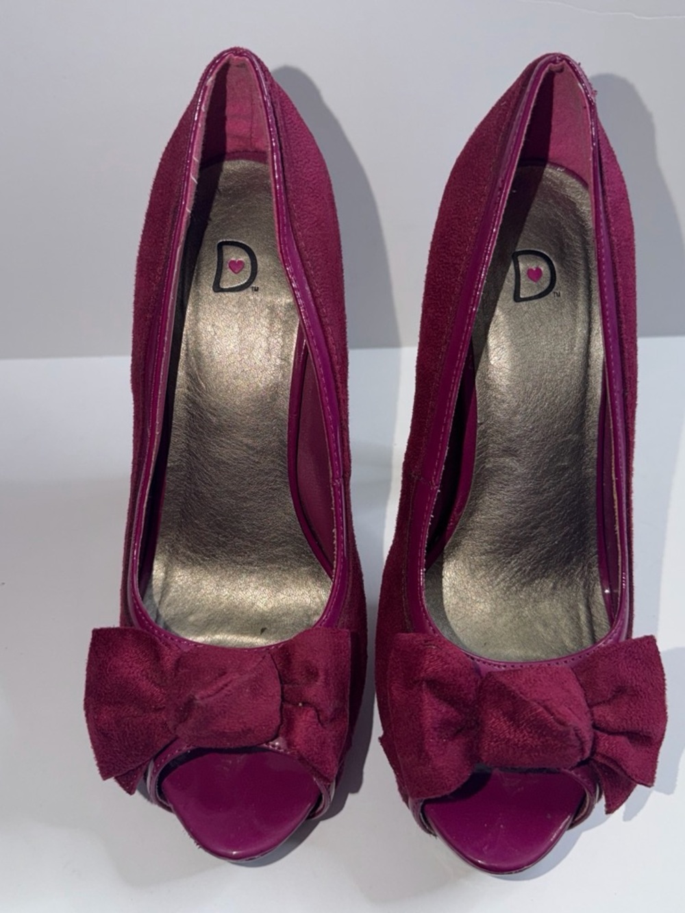 Bow-Accent Peep-Toe Heels in Magenta